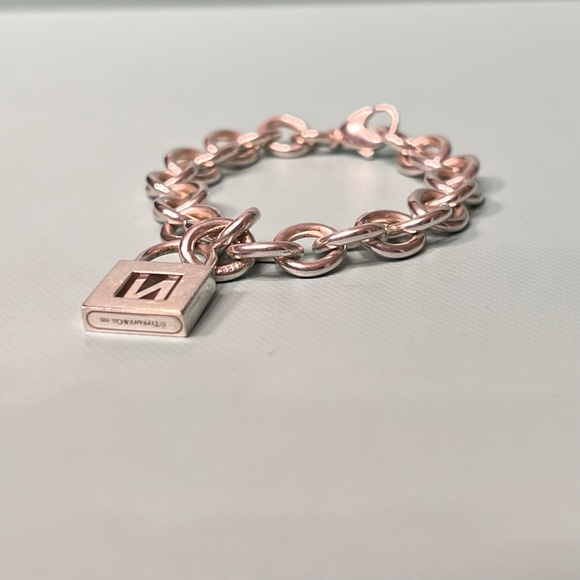 Tiffany & Co Sterling Silver Charm Bracelet with Letter N Padlock Charm - Picture 14 of 14